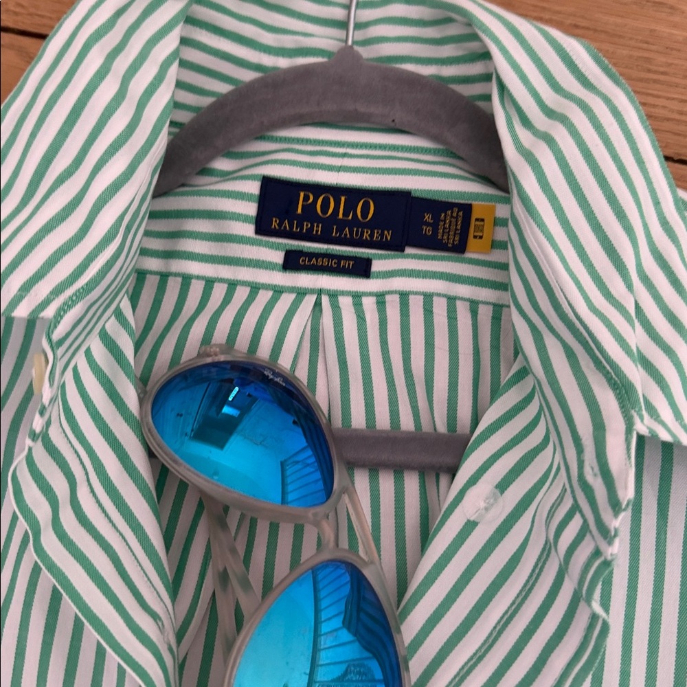 Ralph Lauren Green and White Striped Polo Shirt - Picture 6 of 8